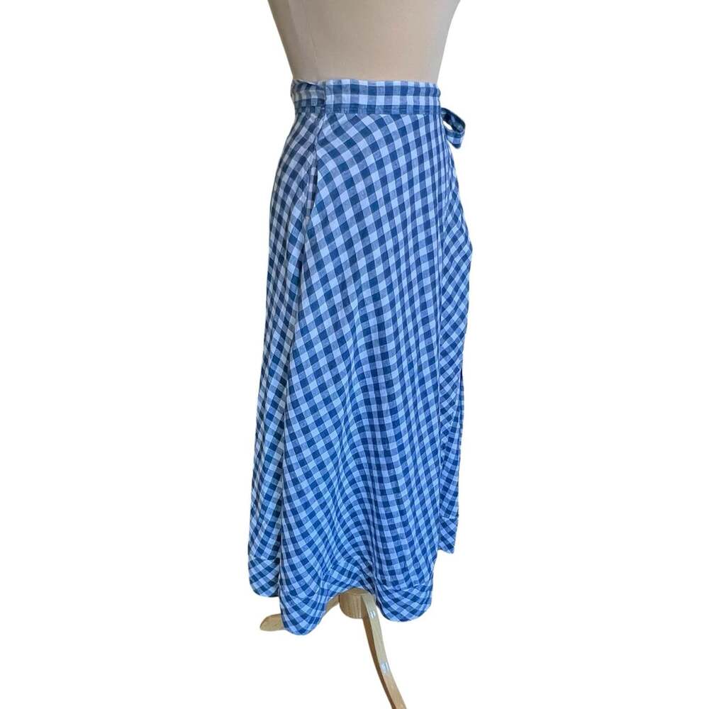 Polo Ralph Lauren Linen Gingham Plaid Wrap Maxi Skirt Women’s Medium Blue White - Picture 9 of 16